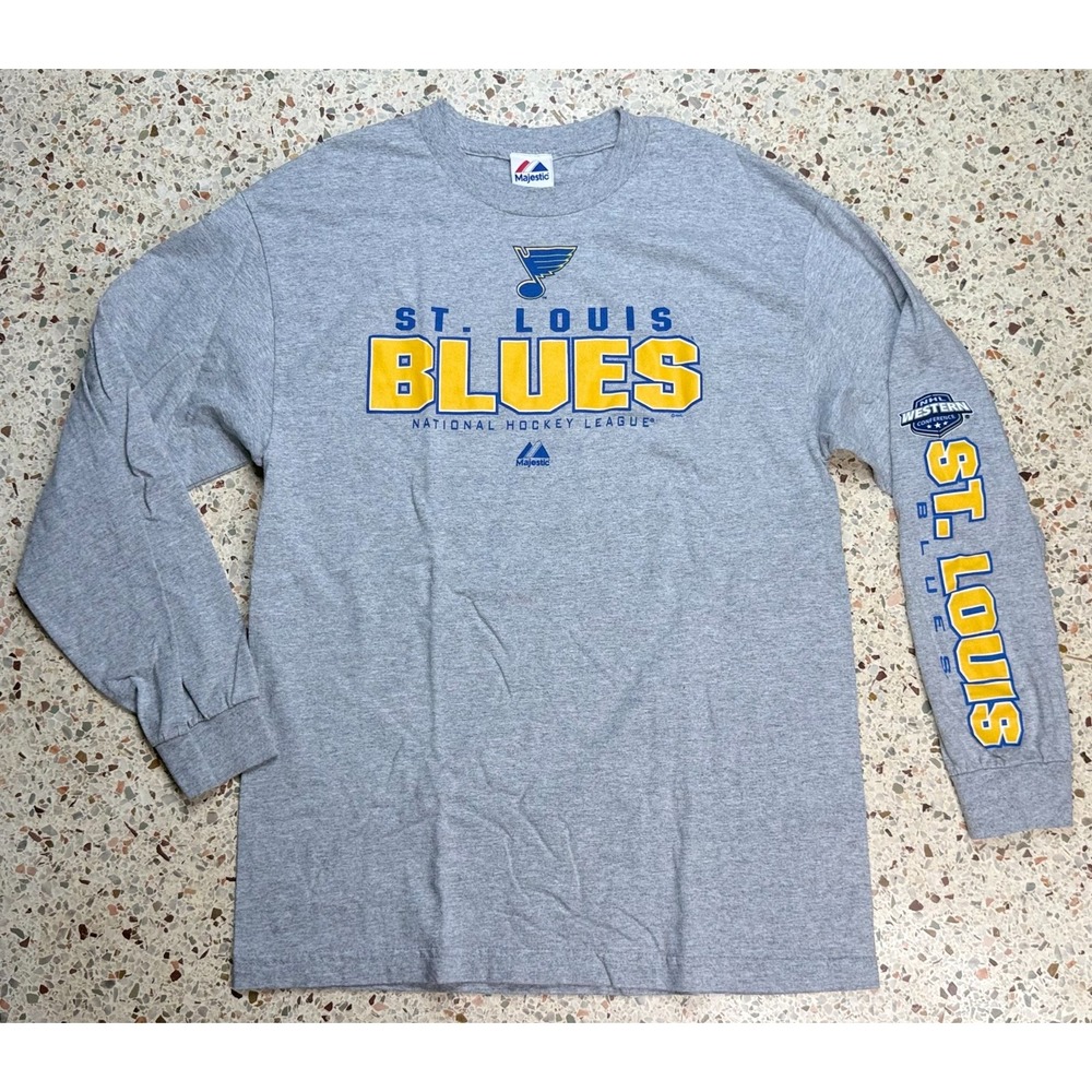 Majestic NHL St. Louis Blues Long Sleeve Crewneck T-Shirt Size Large